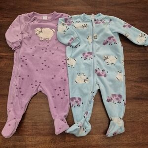 Pekkle Unisex Purple & Blue Sheep & Cow Fleece Sleeper Set Size 6M